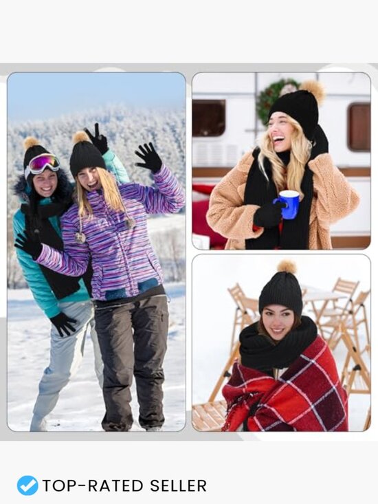 Winter Knit Beanie Hat Scarf Gloves Set Touchscreen Warm Unisex Accessory main image 6